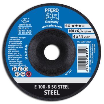 PFERD SCHRUPPSCHEIBE, GEKRÖPFT E 100-6,3X16,0MM A24R SG - (STAHL), PFERD TOOLS
