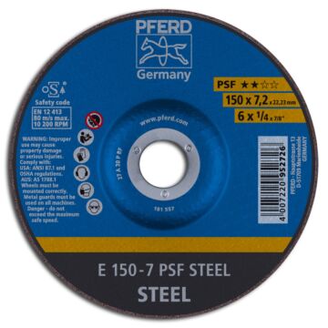 PFERD SCHRUPPSCHEIBE, GEKRÖPFT E 150-7,2MM PSF STEEL, PFERD TOOLS