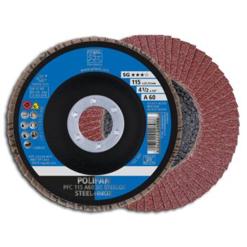 PFERD POLIFAN FÄCHERSCHLEIFSCHEIBE GEWÖLBT PFC 115MM A 60 PSF - (STAHL/INOX/KUNSTSTOFF), PFERD TOOLS