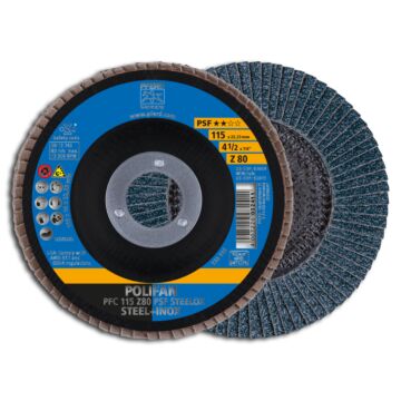 PFERD POLIFAN FÄCHERSCHLEIFSCHEIBE GEWÖLBT PFC 115MM Z 80 PSF - (STAHL/INOX/KUNSTSTOFF), PFERD TOOLS