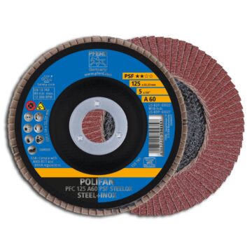 PFERD POLIFAN FÄCHERSCHLEIFSCHEIBE GEWÖLBT PFC 125MM A 60 PSF - (STAHL/INOX/KUNSTSTOFF), PFERD TOOLS