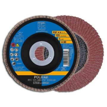 PFERD POLIFAN FÄCHERSCHLEIFSCHEIBE GEWÖLBT PFC 125MM A 80 PSF - (STAHL/INOX/KUNSTSTOFF), PFERD TOOLS