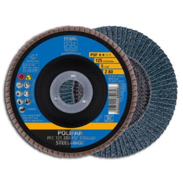 PFERD POLIFAN FÄCHERSCHLEIFSCHEIBE GEWÖLBT PFC 125MM Z 80 PSF - (STAHL/INOX), PFERD TOOLS