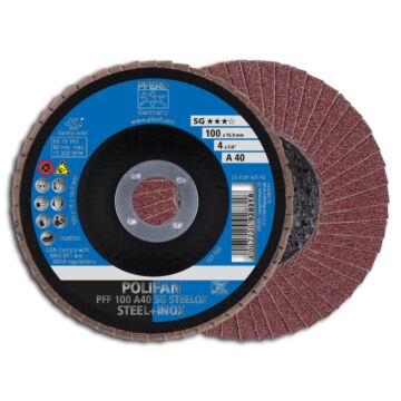 PFERD POLIFAN FÄCHERSCHLEIFSCHEIBE GERADE PFF 100MM A 40 SG/16,0 - (STAHL/INOX/KUNSTSTOFF), PFERD TOOLS