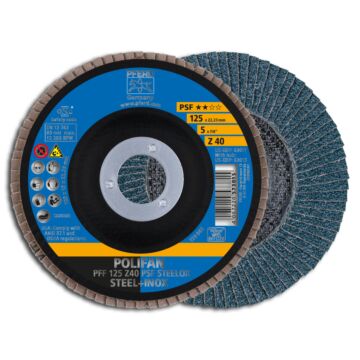 PFERD POLIFAN FÄCHERSCHLEIFSCHEIBE GERADE PFF 125MM Z 40 PSF - (STAHL/INOX), PFERD TOOLS