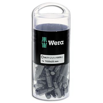 WERA Bit DIN 3126 C 6,3, Antrieb 1/4", 100 Stück Bit-Großpack mit Haltefunktion TORX® & Zähhart (6481)
