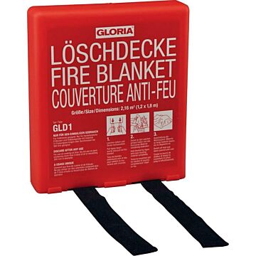 GLORIA Löschdecke aus silikonbesch. Glasfasergewebe GLD 1 - 1.200 x 1.800 mm, kompl. mit Hartbox