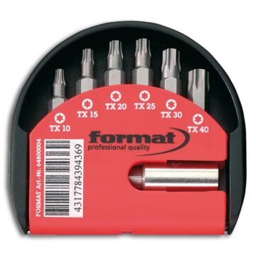 BIT-SORTIMENT IM KLAPPHALTER, ZÄHHARTE BITS 7-TEILIG, TORX T10-40, MIT MAGNETHALTER (BITSATZ), FORMAT
