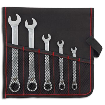 RATSCHENSCHLÜSSEL-SATZ UMSCHALTBAR 5-TEILIG, IN ROLLTASCHE, 8-19MM, FORMAT